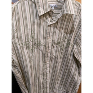 Ron Chereskin Men Button Up Shirt XL Striped Cotton Blend Long Sleeve embroider‎
